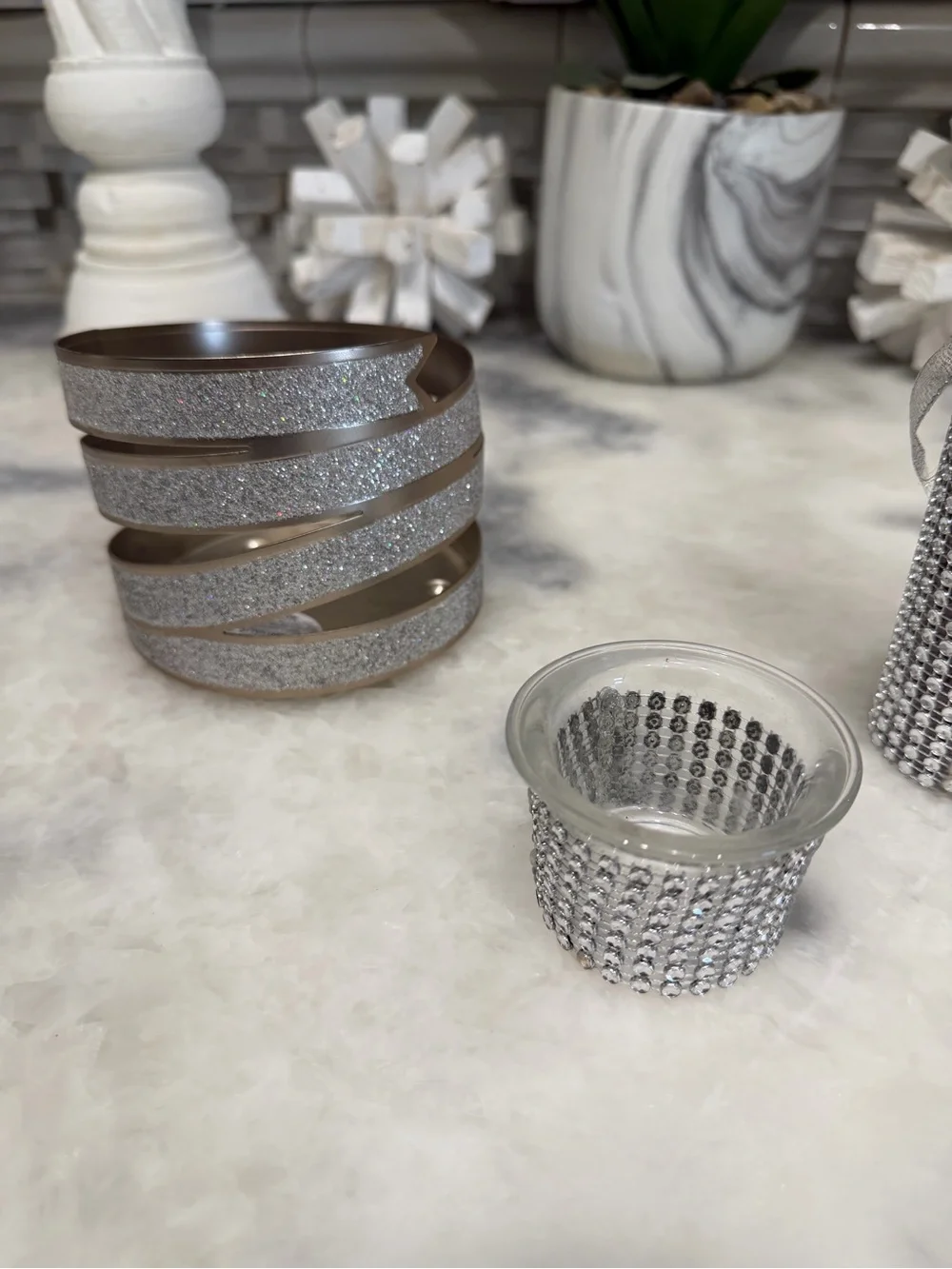Bundle of 4- Bath & Body Works 3 wick candle holder , room spray and votive Set